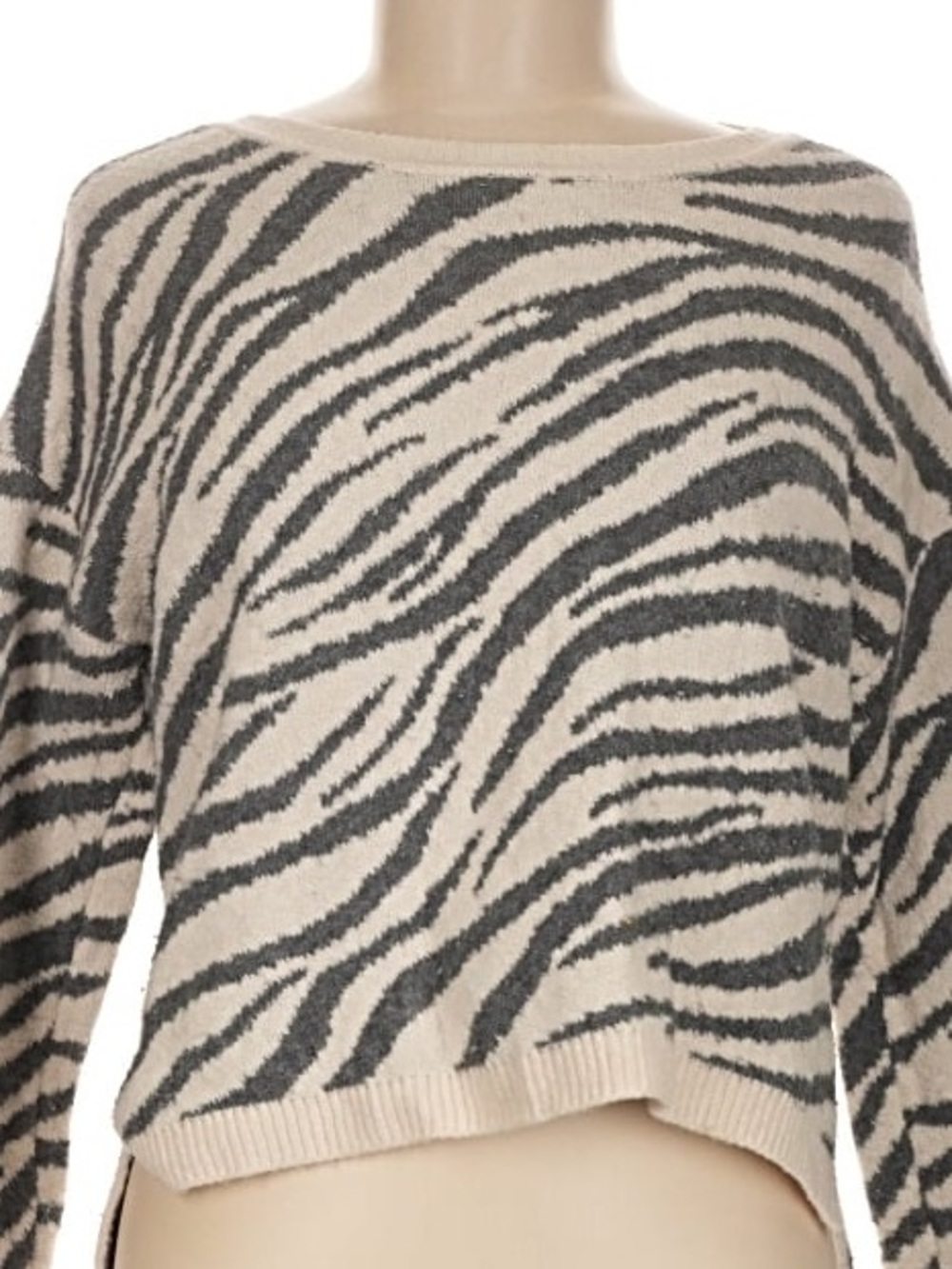 Zebra-Pattern Crewneck Sweater in Cream and Gray